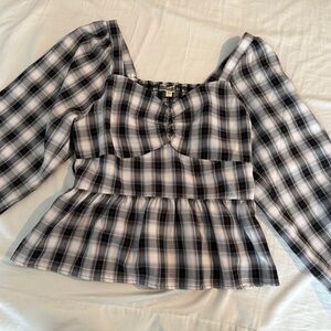 Pleione Black and White Plaid Blouse